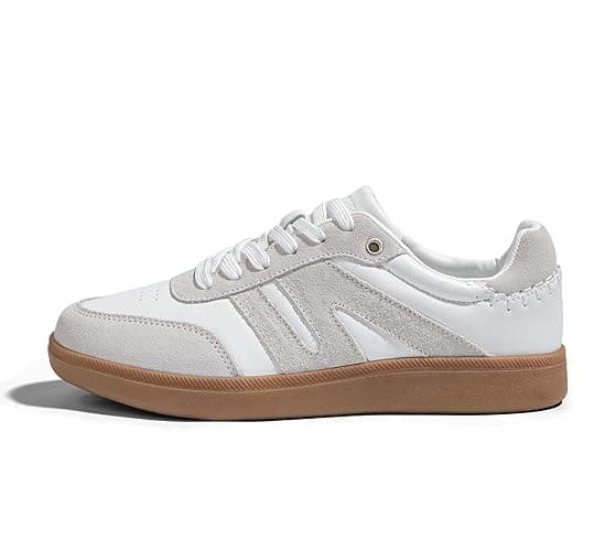 LUCKY STEP Women Classic Retro Gum Sole Fashion Sneakers Casual Tennis Skate Shoe Genuine Leather Walking Footwear Anti Slip Trainers - Image 1