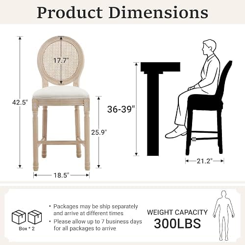 SetteeBit French Country Barstool Set of 4, Linen Farmhouse Counter Height Chair with Round Back and Solid Wood Legs, Oval Chairs for Bar, Kitchen, Restaurant thumbnail 3