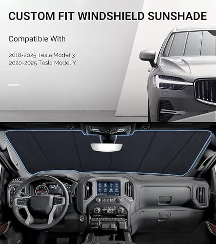 Pigenius Windshield Sun Shade for Tesla Model 3 2018-2025, Model Y 2020-2025 Front Window Sunshade - Safeguard thumbnail 2