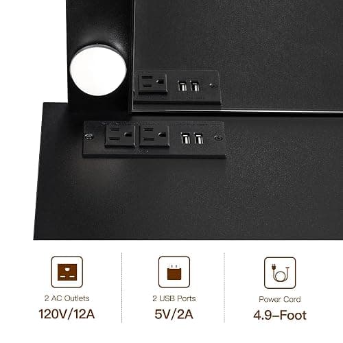 FIONESO Makeup Vanity Desk with Mirror & Lights, Vanity Desk with 4 Drawers & Charging Station, Dressing Vanity Table with Open Storage Shelves, 3 Color Modes, Vanity Table for Bedroom, Black thumbnail 5