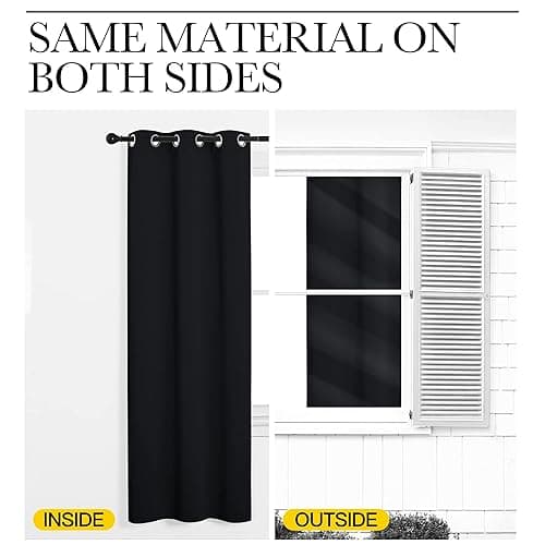 NICETOWN Pitch Black Solid Thermal Insulated Grommet Blackout Curtains/Drapes for Bedroom Window (2 Panels, 42 inches Wide by 63 inches Long, Black) thumbnail 8