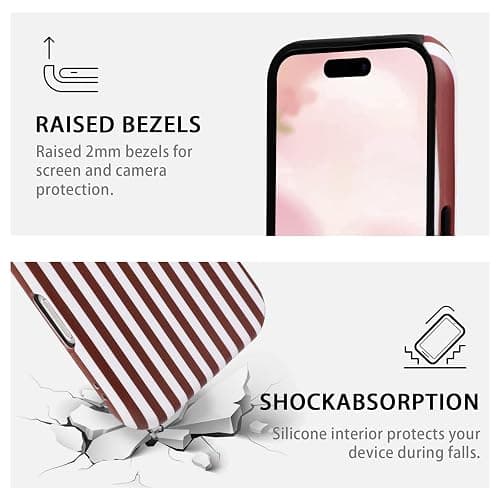 NITITOP Compatible with iPhone 16 Plus Case Cute Matte Magnetic Compatible with MagSafe Vertical Striped for Woman Girl Man Boy Hybrid 2 Layers Back Shockproof Protective Cover - Wine Red White thumbnail 5