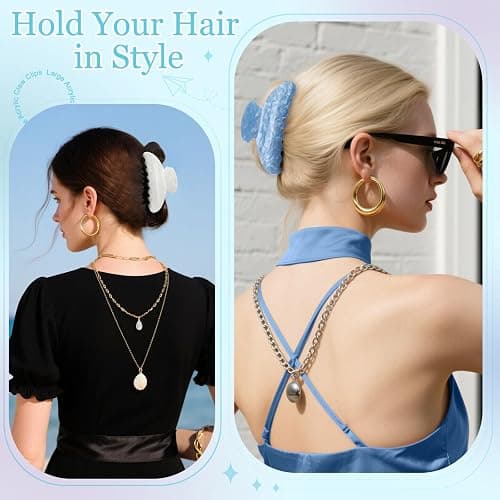 HairChrysm 4.2 Inch Large Acrylic Claw Clips, Cute Pink Blue Hair Clips Strong Hold Hair Claw Barrettes for Thick Thin Hair, 4 Pack Stylish French Hair Accessories for Women Girls thumbnail 6
