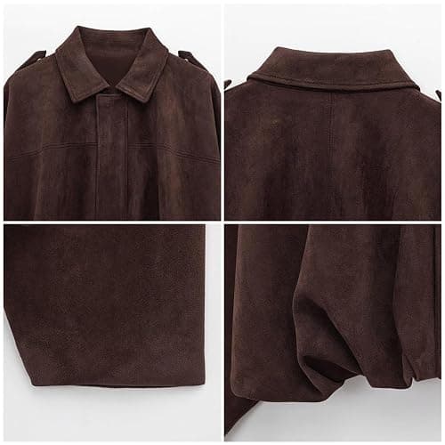 Women's Faux Suede Bomber Jacket Casual Lapel Pilot Jackets Oversize Long Sleeve Full Zip Fashion Travel Streetwear Outerwear thumbnail 4