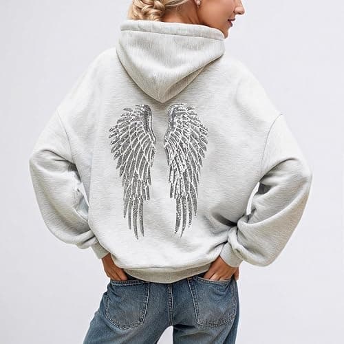 Angel Wings Hoodie Sweatsuit for Women 2 Piece Sparkly Sequin Wing Hoodie and Wide Leg Pants Set Trendy Casual Tracksuits thumbnail 6