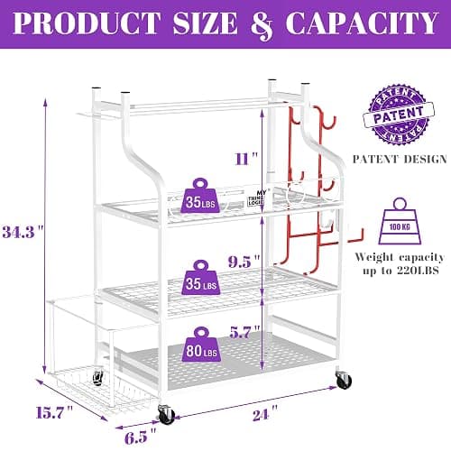 Mythinglogic Yoga Mat Storage Racks,Home Gym Storage Rack for Dumbbells Kettlebells Foam Roller, Yoga Strap and Resistance Bands, Workout Equipment Storage Organizer With Hooks and Wheels thumbnail 4