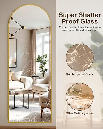 SUNQUEEN 58"x19" Floor Mirror Full Length, Arched Full Length Mirror with Stand, Full Body Mirrors for Bedroom Living Room or Cloakroom Gold thumbnail 5