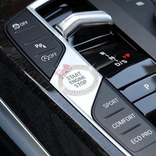 ORIESSE Pink Bow Car Accessories,Bow Tie Engine Start Button Ring,Bling Girly Silver Rhinestone Ring Start Stop Button Car Decor for Women,Ignition Ring Car Charm thumbnail 4