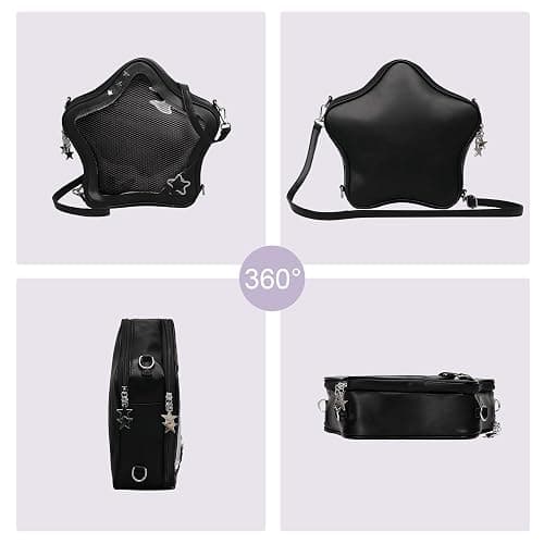 Arkefi Star Shape Ita Bag PU Leather Pins Display Crossbody Bag Backpack Y2k Aesthetic Cute Handbag, Black thumbnail 7