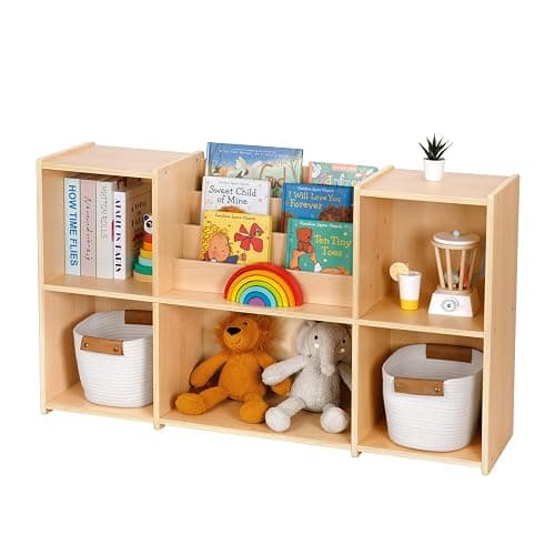 OOOK Montessori Bookshelf and Toy Storage Organizer, 2-Tier Horizontal Bookshelf, 5-Compartment Toy Storage Cabinet with Book Rack, Ideal Choice for Kids Classroom Organizer, Playroom and Daycare - Image 1