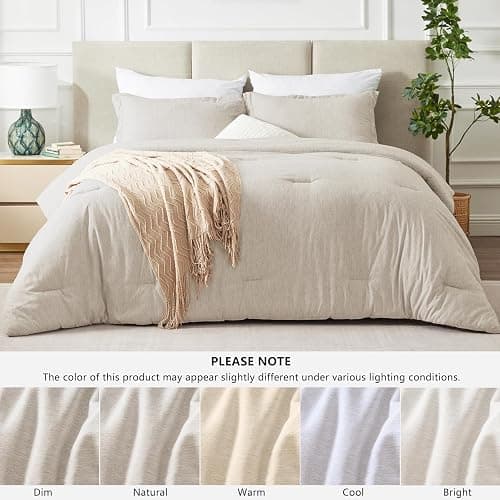 CozyLux Full Size Comforter Set - 3 Pieces Beige Soft Luxury Cationic Dyeing Bedding Comforter for All Season, Breathable Lightweight Fluffy Boho Bed Sets with 1 Comforter and 2 Pillow Shams thumbnail 7