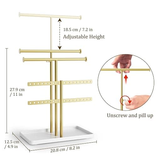 Josmimic Jewelry Holder Organizer Necklace Display: Metal Aesthetic Room Decor Tree Stand for Necklace Bracelet Hanger and Earrings Storage beautiful jewelry tower for mom wife girlfriend (Gold) thumbnail 2