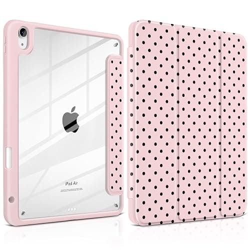 Yebiseven Case for iPad Air 11 Inch M4 M3 M2 2026 2025 2024, iPad Air 5th 4th Generation 10.9 Inch 2022 2020-[Pencil Holder], Shockproof Clear Hard Back, Trifold Stand,Auto Wake/Sleep, Pink Polka dot - Image 1