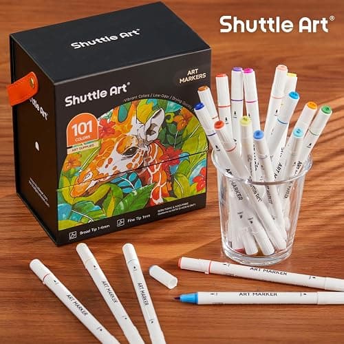Shuttle Art 101 Colors Dual Tip Alcohol Based Art Markers,100 Colors plus 1 Blender Permanent Marker Pens Highlighters with Case Perfect for Illustration Adult Coloring Sketching and Card Making thumbnail 7