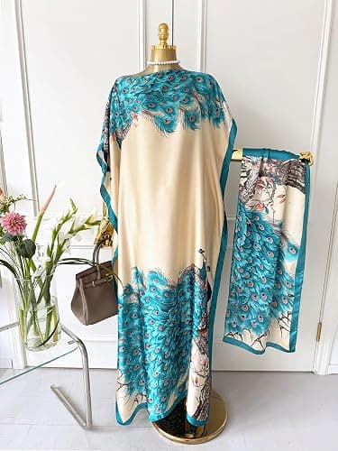 MOOQUERA Kaftan Dress with Matching Scarf Elegant Leopard Print Boho - Silky Loose Maxi Vacation Resort Wear thumbnail 6