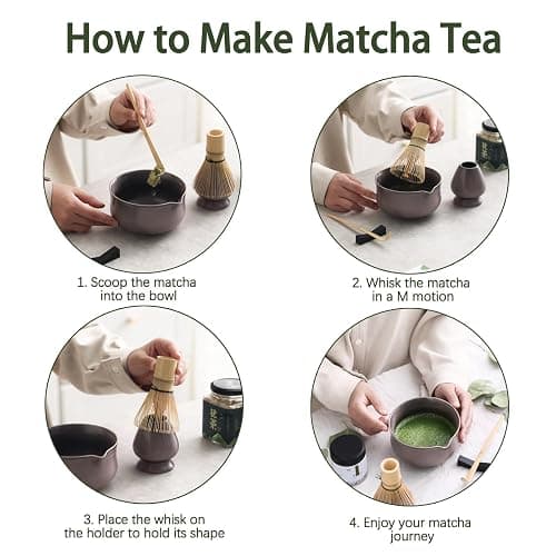 Ochcahser Matcha Set, Japanese Tea Set Includes Matcha Bowl with Spout, Matcha Whisk Holder (chasen), Bamboo Matcha Whisk and Bamboo Scoop, Ceramic Matcha Kit for Tea Lovers thumbnail 7