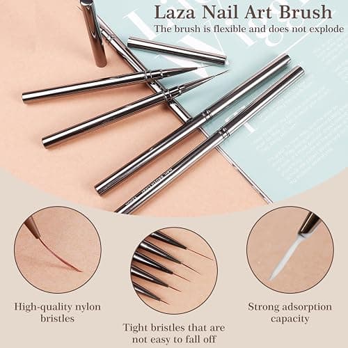 Laza Nail Art Brushes, 5pcs Nail Art Liner Brushes for UV Gel Polish, Painting Art Design Brush for Long Lines, Thin Details, Fine Drawing Sizes 6/9/12/15/18mm for Manicure DIY Nail Design thumbnail 5