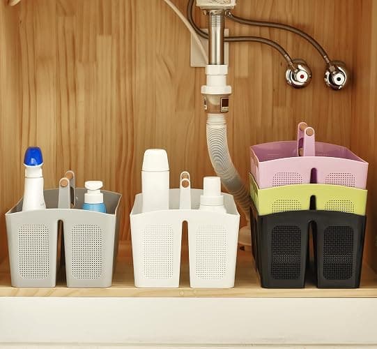 ALINK Portable Shower Caddy Basket with Compartments, Plastic Divided Cleaning Caddy Organizer Storage Tote with Handle for Bathroom, College, Dorm Room Essentials, Pink thumbnail 6