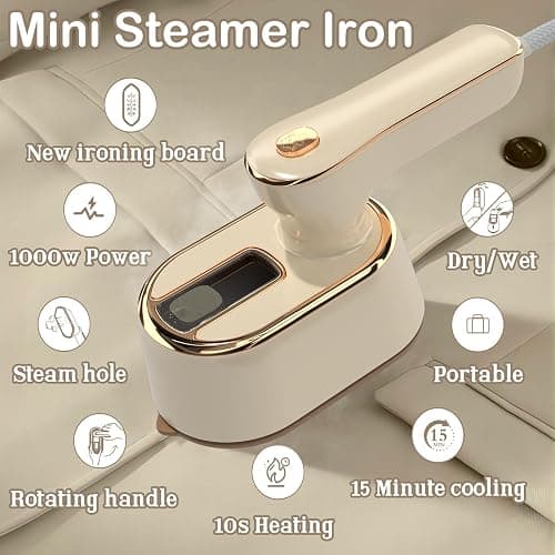Travel Steamer Iron for Clothes Mini - Portable Ironing Machine Travel Small Size Portable Steamer Travel College Dorm Home Essentials (Beige) thumbnail 6