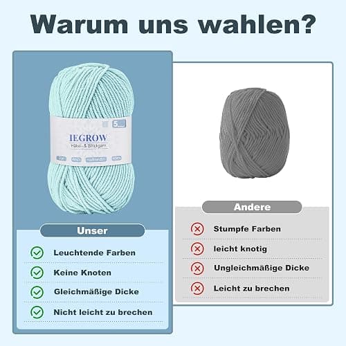 iEGrow Handstrickgarn 250 g, Häkelgarn, Acrylgarn zum Stricken, Häkelgarn für Anfänger, Geeignet für Stricken, Häkeln und Handarbeiten, Weich und bequem (5 x 50 g) Reines Weiß thumbnail 3