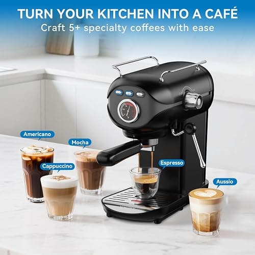 XIXUBX Espresso Machine, 20 BAR Pump Temperature Control, Compact Espresso Maker with Steam Milk Frother, Professional Coffee Makers for Home, Cappuccino, Latte, Gifts for Coffee Lover, Black thumbnail 8