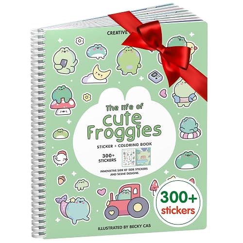 Cupkin Frogs Sticker Book Activity for Kids, Toddler Airplane Travel Essentials, 300+ Brogs Stickers for Kids + 8 Scenes + Coloring Book Pages, Rabbit Lover Gift, Children's Crafts Ages 2-8 - Image 1