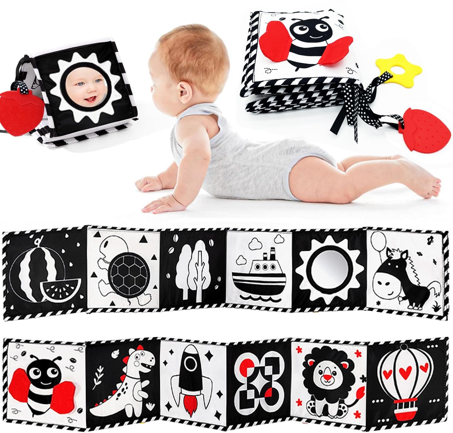 Black and White High Contrast Baby Toys 0-6 6-12 Months Soft Book for Newborn Brain Development Tummy Time Toys Infant Sensory Crinkle Toys 0-3 3-6 Month Montessori Learning Activities for Babies - Image 1