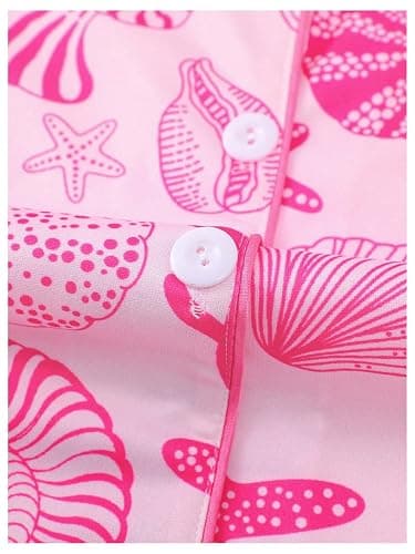 BEAUDRM Women's 2 Piece Pajama Sets Shell Print Short Sleeve Sleepwear Button Down Shirt and Bow Shorts Loungewear Pj Sets thumbnail 5
