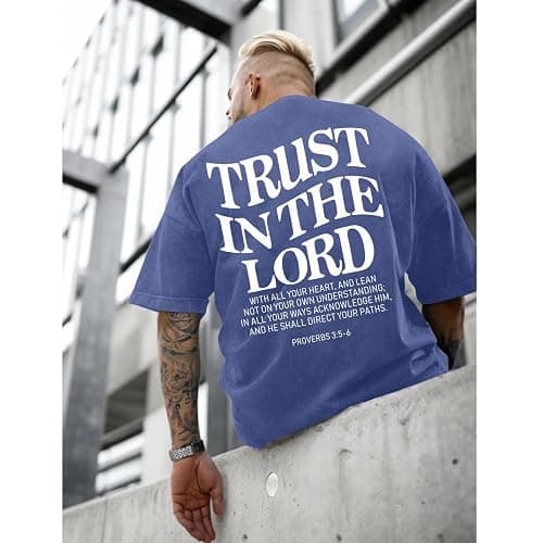 Wrenpies Mens Oversized Christian Shirts God Faith Jesus Religious Tshirts Trust in The Lord Bible Verse Tees Acid Wash Tops thumbnail 3