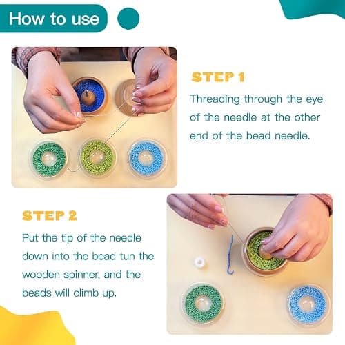 INDIVSHOW Clay Bead Spinner,Seed Beads Kit with 3 Pcs Quick Changed Trays,Beading Needles for Jewelry Making (Wooden) thumbnail 2