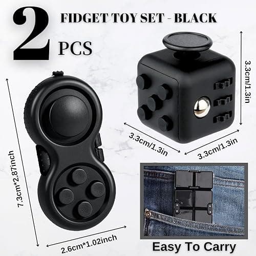 Yeefunjoy 2 PCS Fidget Toy Set, Fidget Pad, Fidget Toy Cube Sensory Toy Relieves Stress and Anxiety Toys Finger Toy Office Classroom Toy Gift for ADD, ADHD, Autism, Adults, Kids (Black) thumbnail 2