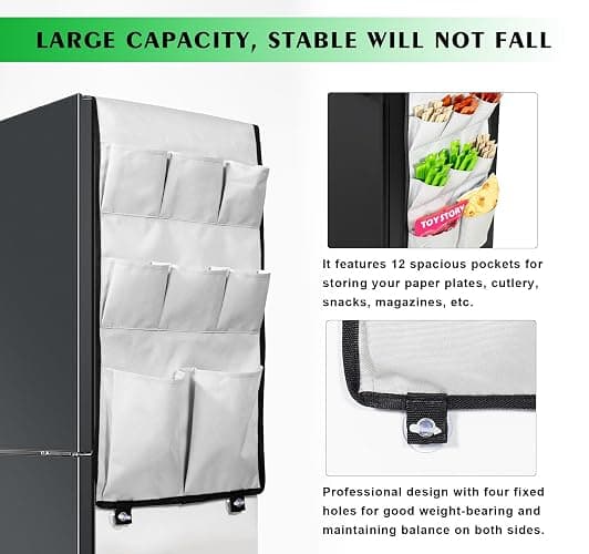 Forzacx Smart Mini Fridge Organizer with 12 Pockets, can be Hung on Majority Mini Fridge Top, Maximizing Your Storage Space, Perfectly Holds plates and More. Ideal for Offices or Dorms(Grey) thumbnail 4