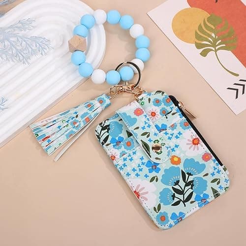 Angyape Women Boho Beaded Wallet Keychain Wristlet Wallet for Women Tassel Silicone Keychain Card Holder Small Purse Gifts thumbnail 4