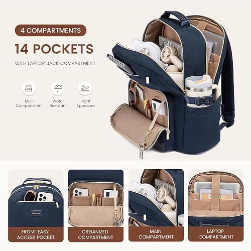 LOVEVOOK Laptop Backpack for Women with Pouch Pocket for Large Capacity Cup,15.6 Inch Laptop Computer Bag Travel Backpack Purse,Waterproof Work Business Backpack College Teacher Bags,Dark Blue thumbnail 3