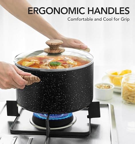 MICHELANGELO 6 Quart Stock Pot with Lid, Nonstick Soup Pot with Lid, 6 Qt Cooking Pot Induction Compatible, Non Stick Pots with Stay-cool Handle, Nonstick Pots for Cooking, Black Granite thumbnail 6