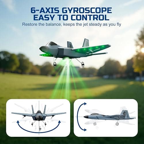 TOIBUS RC Plane, Remote Control Airplane, Drone for Kids and Beginners F-22 Glider Fighter Jet, Ready to Fly 2CH 2.4GHz Flying Toys with LED Lights, 2 Takeoff Modes, Auto Balance, 2 Batteries thumbnail 3