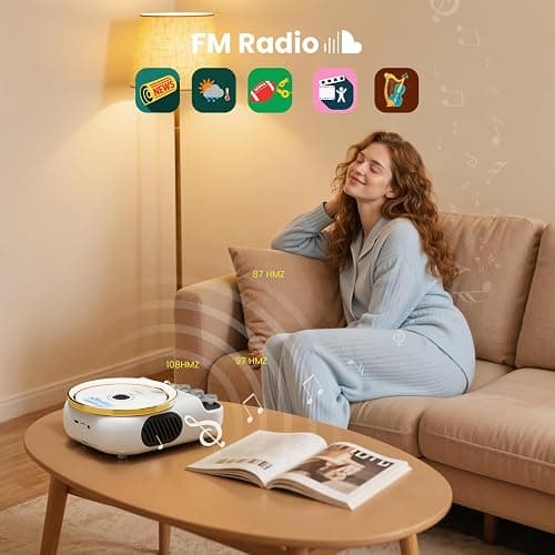 4 in 1 Retro Portable CD Player with Bluetooth Speakers,FM Radio,NightLight | CD Player With Dual Speakers Support TF Card/AUX for Home, Gift, LCD Display,4000mAh Battery,4 Loop Modes,Audio Transmission thumbnail 5