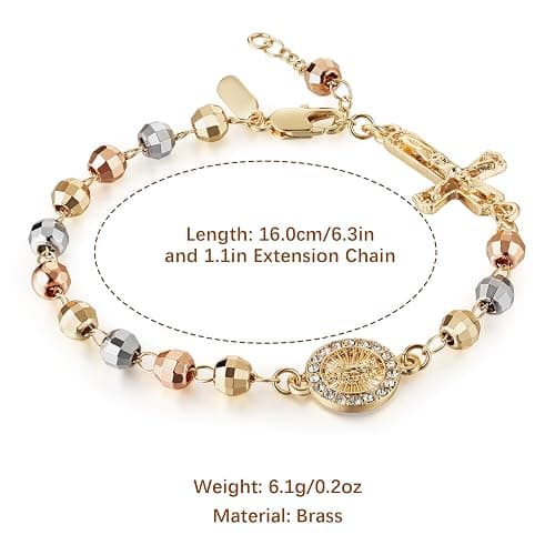 HZMAN Virgin Mary Rosary Bead Cross Bracelet Virgin of Guadalupe Adjustable Link Bracelet for Women Jewelry Gift thumbnail 7