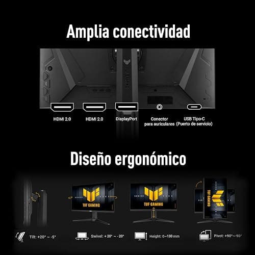 ASUS TUF Gaming VG27AQL5A Monitor de 27 Pulgadas, QHD (2560 x 1440), 210 Hz (OC), Fast IPS, ELMB Sync, 0.3 ms GTG (mín), Altavoz estéreo, DisplayWidget Center, IA Gaming, Ajuste de Altura thumbnail 8