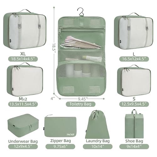 BAGAIL 10 Set Packing Cubes Various Sizes Packing Organizer for Travel Accessories Luggage Carry On Suitcase-Matcha Green thumbnail 2
