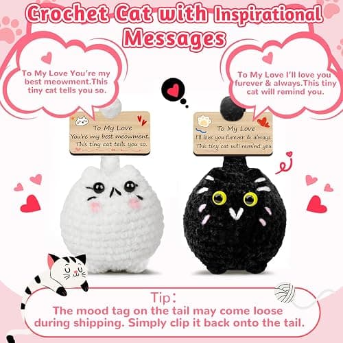 Cute Positive Crochet Cat Valentines Day Emotional Support Cat Couple,Cats Lovers Gifts for Women Mom Sisters Friends Birthday,Handmade Plush Inspirational Positive Crochet Animals with Gift Box thumbnail 4