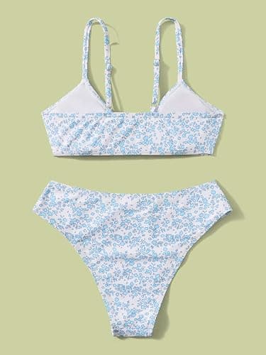 COZYEASE Girls' 2 Piece Ditsy Floral Print Knot Front Ruched Triangle Bikini Swimsuit thumbnail 3