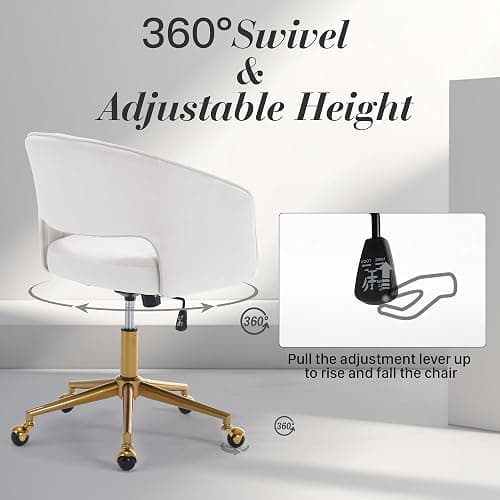 HENGJIANYI Home Office Swivel Desk Chair, Modern Velvet Vanity Chair, Height Adjustable Armchair with Gold Base, Ergonomic Office Chair for Task Study Computer Room, Beige thumbnail 7