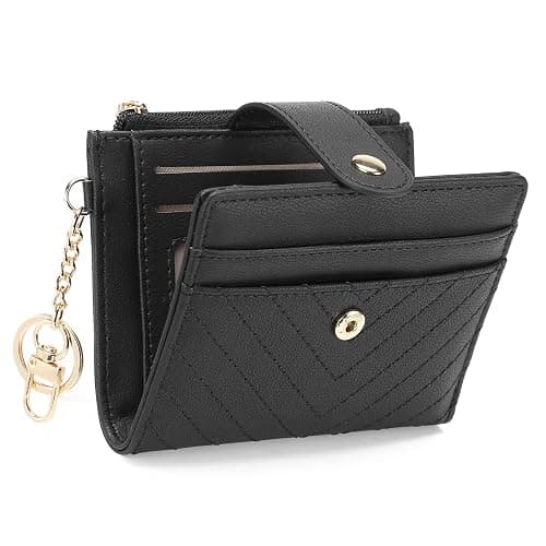 GAEKEAO Small Wallet for Women Slim Bifold Leather Card Holder Wallets Zipper Pocket Change Purse with ID Window Keychain - Image 1