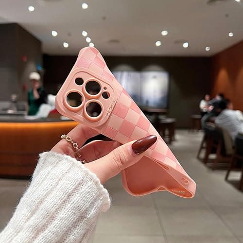 YUMUPIFE Compatible with iPhone 15 Pro Case Cute Checkered Pattern Design for Girls Women, Soft Silicone Shockproof Protective Designed for iPhone 15 Pro Case-Hot Pink thumbnail 5