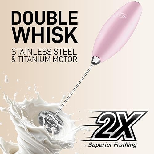 Zulay Kitchen Powerful Double Whisk Milk Frother Handheld - Foam Maker With Stand - Whisk Drink Mixer for Coffee, Mini Foamer for Latte, Matcha, Frappe, Hot Chocolate & Cappuccino - Magnetic Pink thumbnail 4