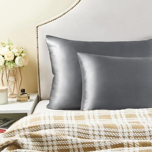 BEDELITE Satin Pillowcase for Hair and Skin, Super Soft and Cooling Similar to Silk Pillow Cases 2 Pack with Envelope Closure, Gift for Women Men(20"x30" Queen Size, Dark Grey) thumbnail 7