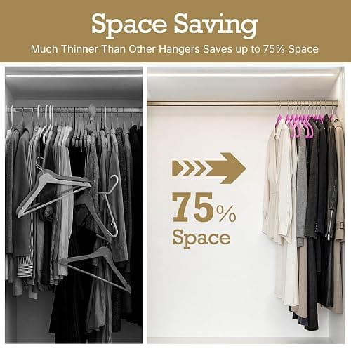 HOUSE DAY Rosy Red Velvet Hangers 60 Pack, Non Slip Clothes Felt Hanger Heavy Duty for Coat, Premium Slim Space Saving Suit Hangers for Closet Organizer, 360° Rotating Silver Hook thumbnail 4