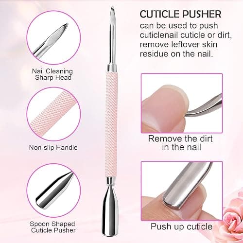 Makartt Cuticle Trimmer with Cuticle Pusher, 3 PCS Pink Nail Cuticle Nipper Professional Pedicure Manicure Tools with Stainless Steel Dual End Pusher, Nail Scraper thumbnail 3