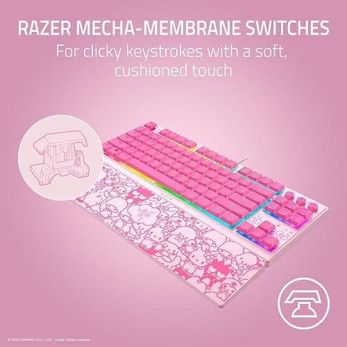 Razer Ornata V3 TKL Gaming Keyboard: Low-Profile Keys - Mecha-Membrane Switches - UV-Coated Keycaps - Backlit Media Keys - 8-Zone RGB Lighting - Magnetic Wrist Wrest - Hello Kitty & Friends Edition thumbnail 3